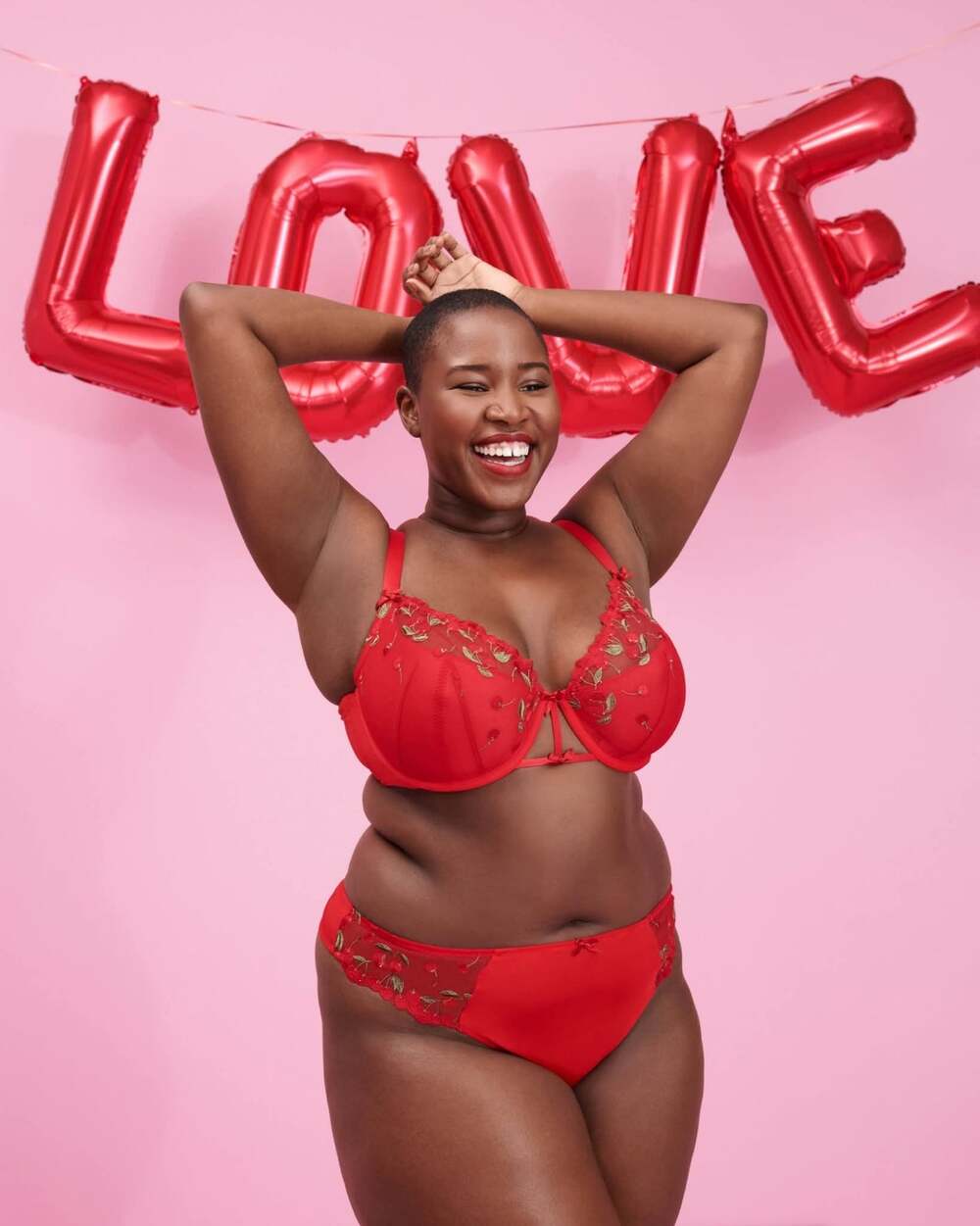 Cacique Embroidered Cherry Lightly Lined French Balconette Bra red 44D new